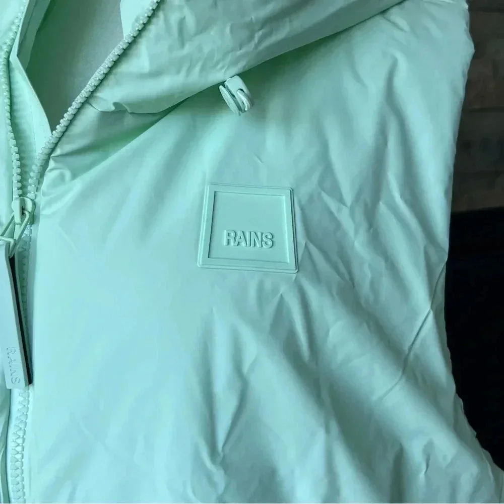 NWT Rains Loop Vest Waterproof, Windproof Hood Mineral Green Large Full Zip